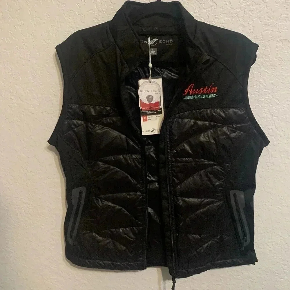 Glen Echo Black Puffer Vest "Austin-Live Music Capital of the World" Gorpcore L - Picture 7 of 8
